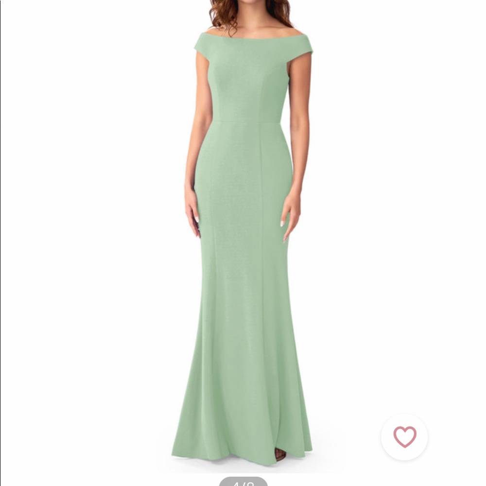 Azazie Sage Green Off-Shoulder Wedding Dress